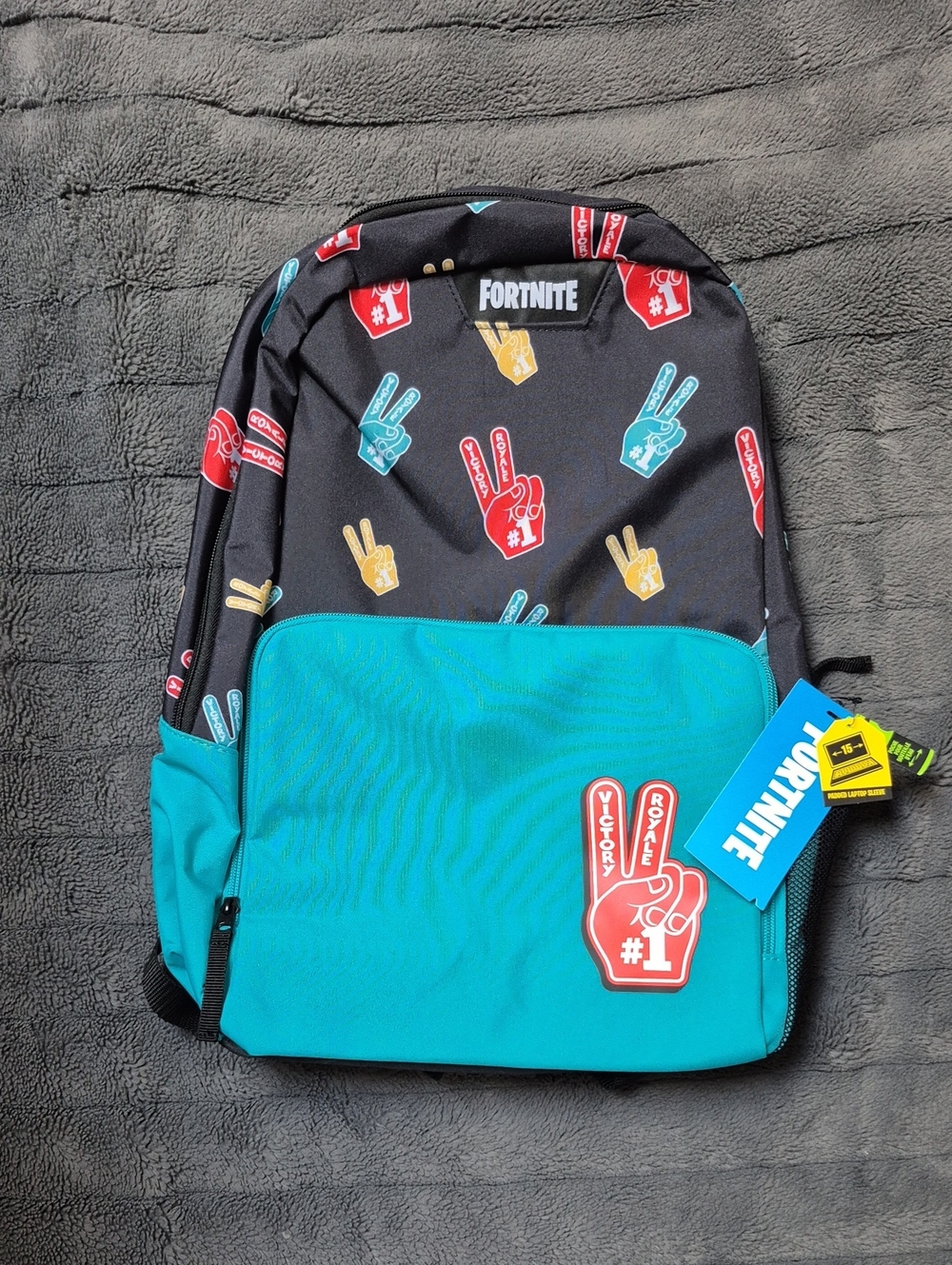 Fortnite Signify Teal Backpack W Waterbottle Pocket & Laptop Sleeve, New W Tags